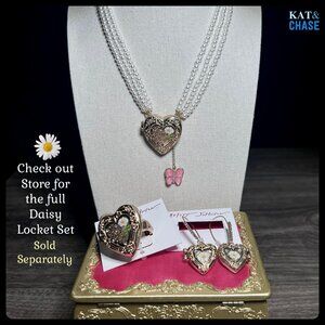 Betsey Johnson Heart Locket Stretch Ring Sweetheart Swoon Butterfly